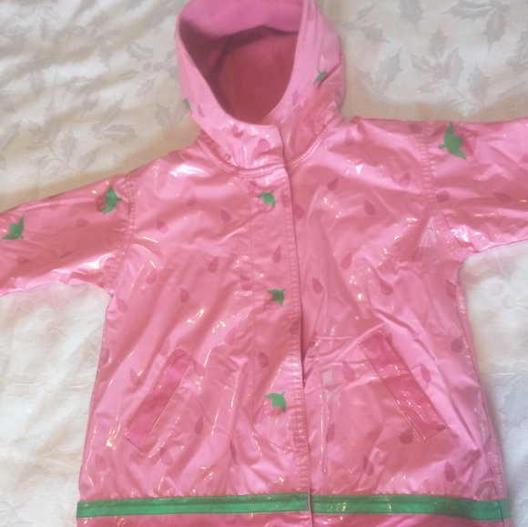 Driplets Jacket Girls 3T Raincoat Snap Button Strawberry All Over Print Lined - Picture 7 of 13